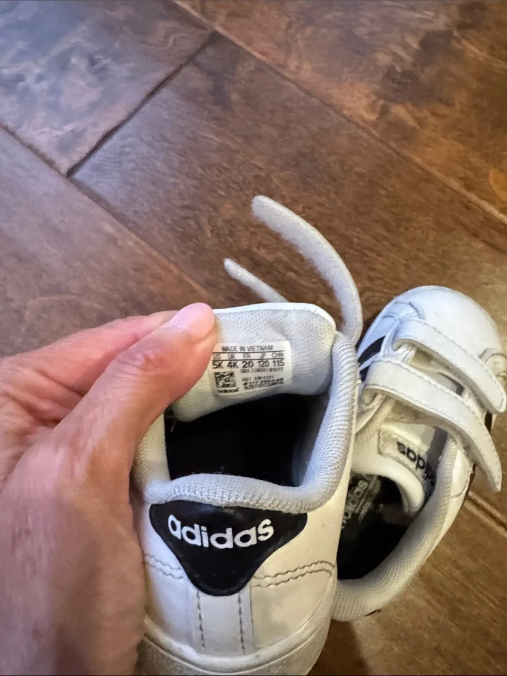 adidas White and Black toddler  Velcro Sneakers with Three Stripes